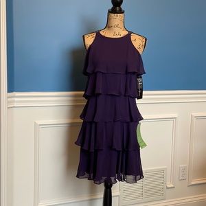 NWT S.L.Fashions purple ruffled cocktail dress ~4